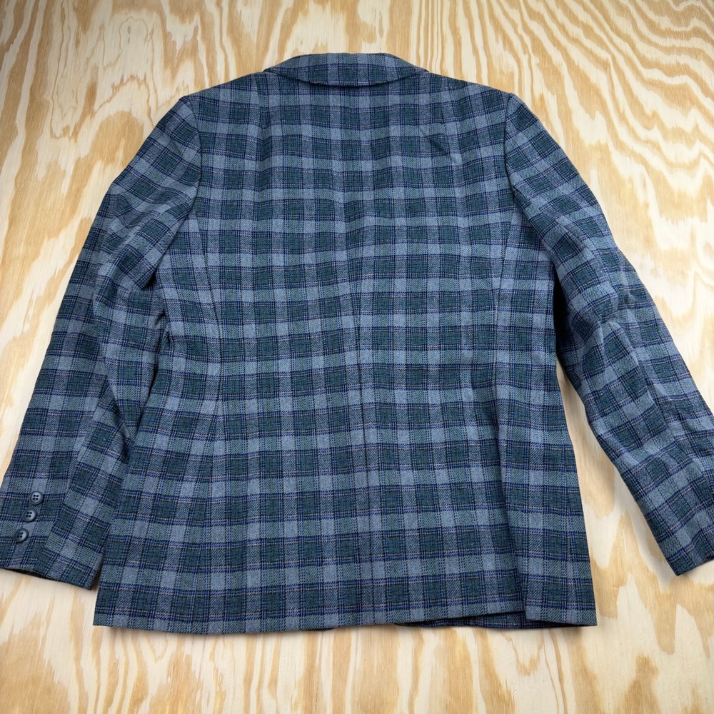 Vintage Pendleton Wool Skirt Suit Green Blue Plaid Blazer Set Made in USA - Picture 3 of 12